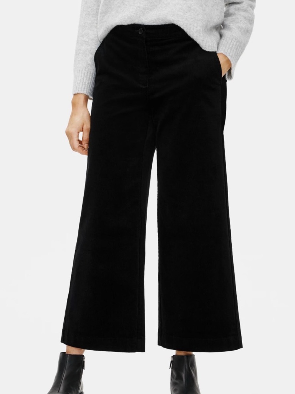 Eileen Fisher Black Wide-Leg Corduroy Ankle Pants 18
